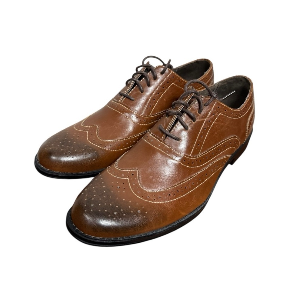 Madden Franky Brown Faux Leather Wingtip Dress Shoes Mens 8.5M